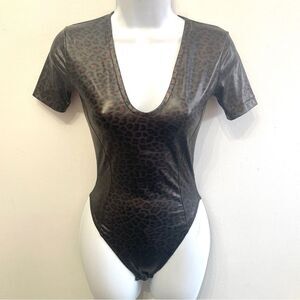 Glamour Vintage Leopard Faux leather Bodysuit